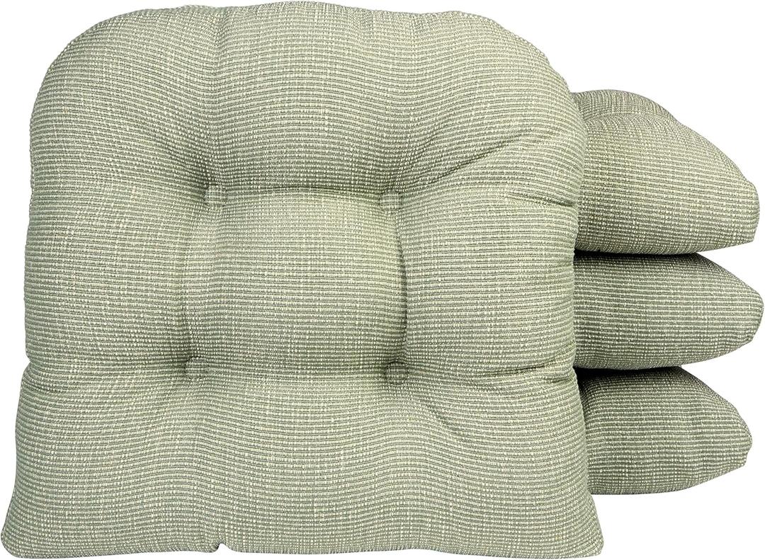 Klear Vu Gripper Overstuffed Universal Non-Slip Dining Chair Cushions for Kitchen Decor or Office Use, U-Shaped Skid-Proof Seat Pad, 15x15 Inches, 4 Count (Pack of 1), Slub Celadon Green