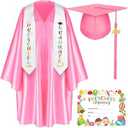 Sureio 6 Pcs Kindergarten Preschool Graduation Cap and Gown with 2025 Tassel Graduation Stole Certificate for Toddler Kids(Medium, Pink)