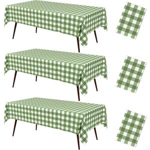 misaya 3 Packs Buffalo Disposable Table Cloth, 54 x 108 Inch Waterproof Plastic Tablecloth, Rectangle Sage Green and White Checkered Table Covers for Picnic, Birthday, Party