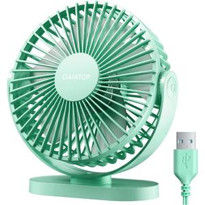 Gaiatop USB Desk Fan, 5.5 Inch Small Quiet Powerful 3 Speeds 90 Rotate, Personal Mini Portable Desktop Table Fans, Cooling for Home Office Car Travel Indoor Outdoor Green