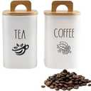 Yomjarl Coffee Tea Sugar Container Set, Canister Sets for Kitchen Counter, Airtight Glass Creamer Jars with Bamboo Lid and Handle, Food Storage Containers for Coffee Bar Station, Counter, Countertop