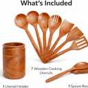 Wooden Cooking Utensil Set of 9  Natural Mango Wood Kitchen Tools with Holder & Spoon Rest | Nonstick Safe, Heat-Resistant, Eco-Friendly Wooden Spoons & Spatulas for Cooking & Serving