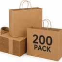 MESHA Large Brown Gift Paper Bags with Handles 16x6x12 Inch 200 Pack Bulk, 1 Count