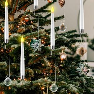 Jetec Christmas Tree Candles with Remote, 36 Pack Battery Operated Christmas Candles, Flickering Flameless Candle for Home, Party Decorations with 12 Crystal Ball 24 Crystal Snowflake Hook