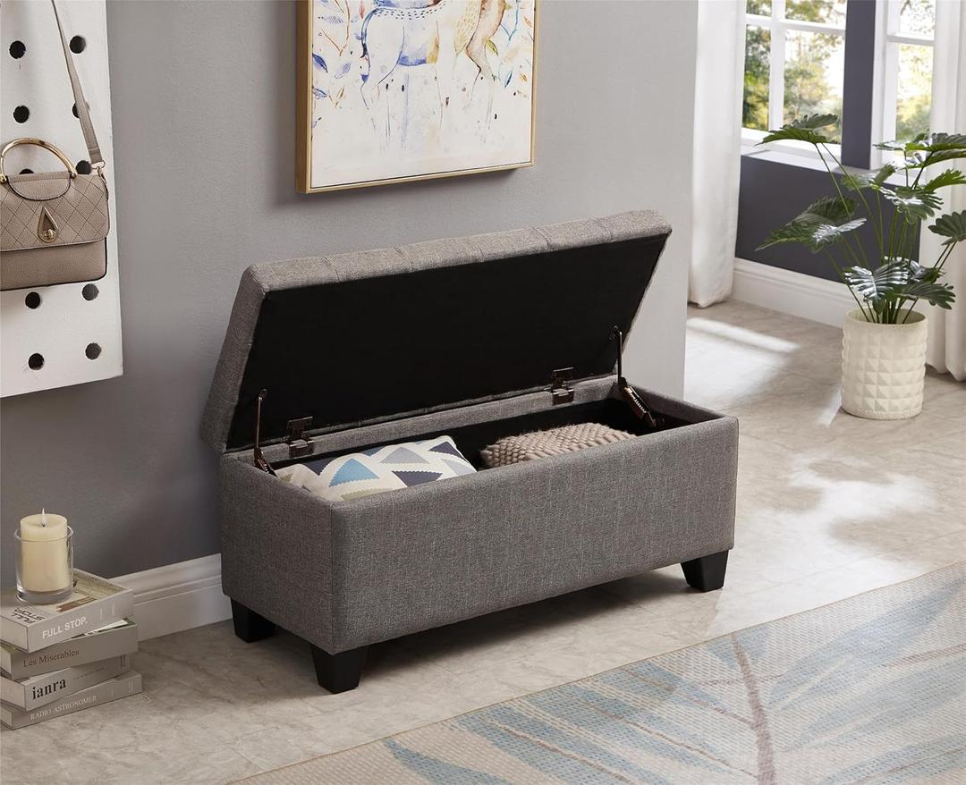 Premium Upholstered Rectangular Storage Bench - Multipurpose Seating and Organization Solution for Entryway, Bedroom, and Living Room, Plush Comfort with Safety Hinge, Hardwood Frame