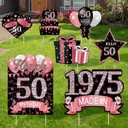 7Pcs Rose Gold 50th Birthday Yard Sign Decorations for Women,Happy 50th Birthday Made in 1975 Lawn Sign Party Supplies,Fifty Year Old Birthday Outdoor Yard Decor with Stakes