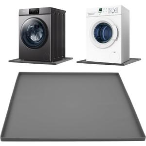 Washing Machine Drain Pan Silicone mat27 x 27 InchNon-Slip Waterproof Washer Drip TrayWith Raised Edge Washing Machine Silicone Mat, Floor Leak Protector for Laundry Room (Gray)