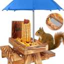 MIXXIDEA Squirrel Feeder Picnic Table with Tall Umbrella, Wooden Squirrel Feeders for Outside, Cute Chipmunk Feeder with Corn Cob Holder, Solid Structure, Thick Wood (Rustic Brown Red Umbrella)