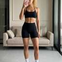 Ieumaz Women's Seamless Scrunch Butt Lifting Workout Shorts Hidden Scrunch Mid Low Waist Yoga Shorts with Tummy Control (Black, M)