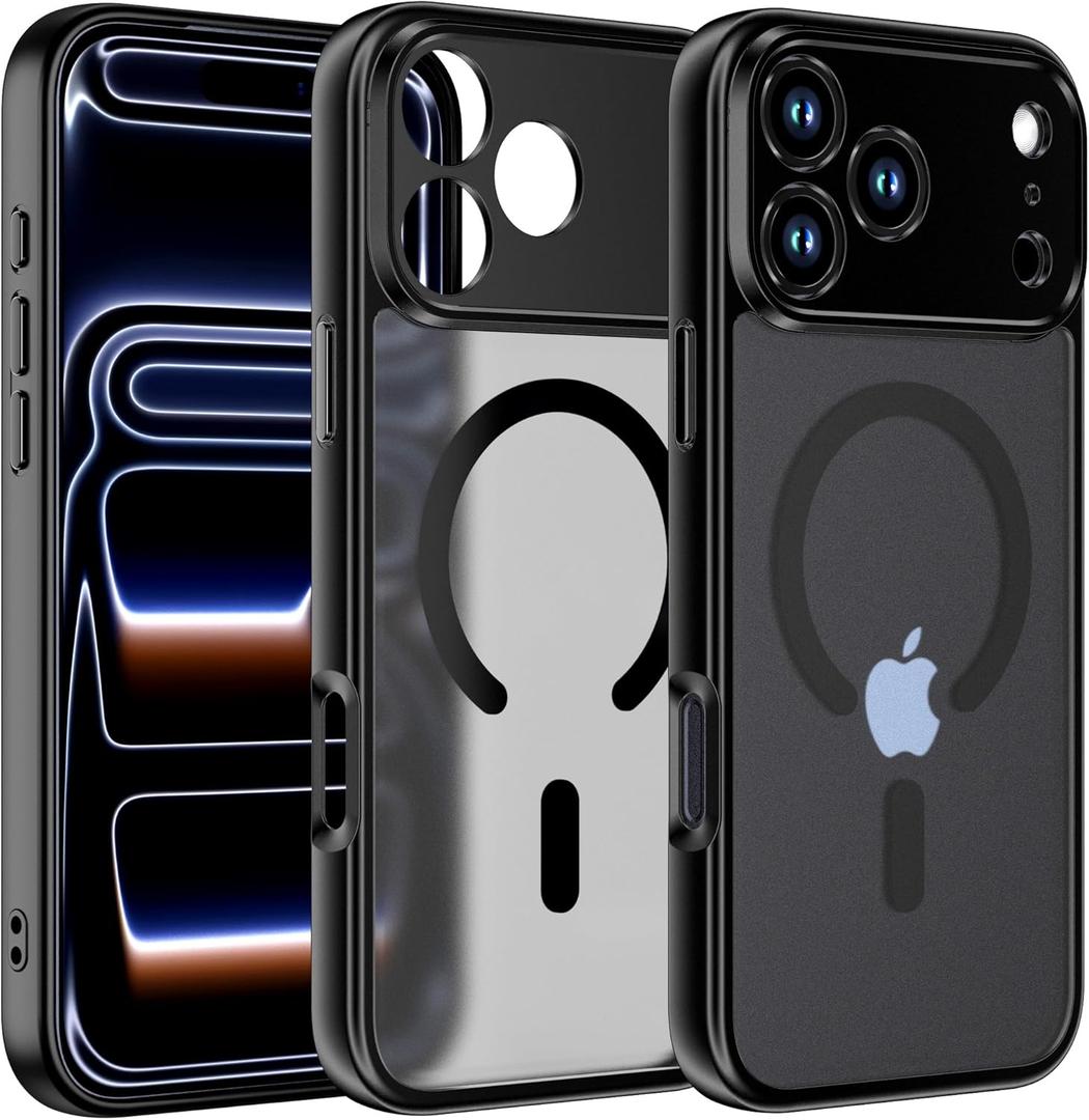 2 x Magnetic Slim Fit Case for iPhone 17 Pro Max 6.9", Compatible with MagSafe, Matte Hard PC Protective Cover, Military Grade Drop Protection, Full Camera Protection, Anti-Scratch Phone Case (Black)