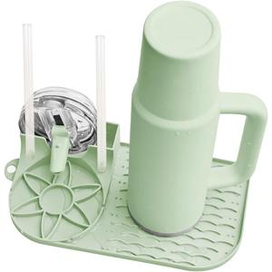 Bottle Drying Rack, Draining Mat for Stanley Tumblers 20-40 oz, Mugs, Wine Glasses, Compact Portable Cup Dryer Stand for Countertops, Office, RVs & Travel(Matcha Green)