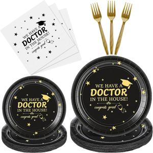 Remerry 96 Pcs/24 Set 2026 We Have a Doctor at Home Tableware Set Including Disposable Paper Plates Napkins and Forks Doctor Graduation Supplies Class of 2026 Medical School Graduation Party Supplies