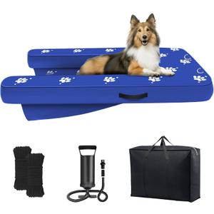 Inflatable Dock Platform, Lagre Dog Boat Ramp Floating Non-Slip Oxford and PVC with Lagre Water Ramp for Dogs Pool, Dock, Lake with Traction Rope, Manual Air Pump (4.5ft x 2.8ft x 6in) L01