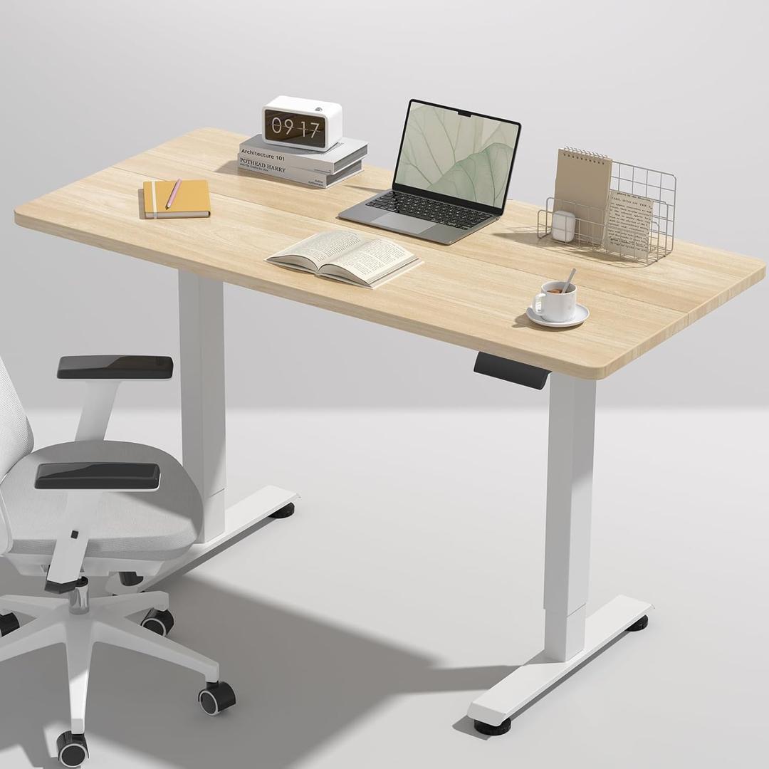 Veken 47.2 Inch Electric Standing Desk, Height Adjustable Sit Stand Up, Wood Desktop, Work Home Office Computer PC Desks, Gaming Writing Study Bedroom Rising Table, Nature, 47.223.6 Inch