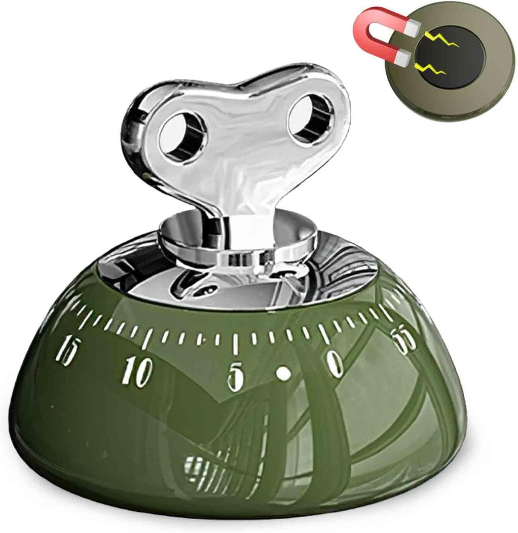 60-Minute Mechanical Timer with Loud Alarm & Strong Magnetic Back, Visual Countdown Clock for Cooking, Study, Fitness, and Classroom Use (Green)