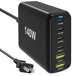RISWOJOR 140W USB C Multiport Charger with PPS PD65W Dual PD20W, Fast 6 Port USB Charging Station, USB C Laptop Charger for MacBook iPhone Galaxy iPad Tablets Pack of 3