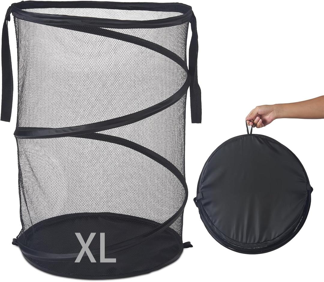 Seiritex Mesh Popup Laundry Hamper 115L Foldable Laundry Basket Extra Large Capacity Collapsible Clothing Storage Basket with Handles 26 H x 18 W x 18 L (Black)