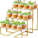 12 Inch 3 Tier Serving Stand Polypropylene Serving Platter Tier Serving Trays with Collapsible Sturdier Rack, Serving Dishes and Platters for Thanksgiving, Christmas, Entertaining, Gold,