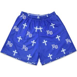 Mens Graphic Shorts 5 Inch Sports Basketball Summer Mesh Workout Running Casual Elastic Waist with Drawstring (Medium, 06 Christian Cross_blue)