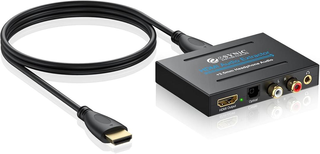 eSynic Portable 4K@30Hz HDMI Audio Extractor-No ARC/eARC & Not from HDTV to Soundbar-Easy to Setup-Metal Shell-for Gaming Consoles/Fire TV Stick to HDMI Monitor & Optical or 3.5MM & L/R Audio System