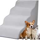 Dog Stairs for Small Dogs 19.7”H,Cowhide-Pattern Flocking Fabric,with Cushioning Support Layer,4-Step Dog Steps for High Bed,Couch,Sofa and Chair,Non-Slip Balanced Pet Ramp Indoor, Gray