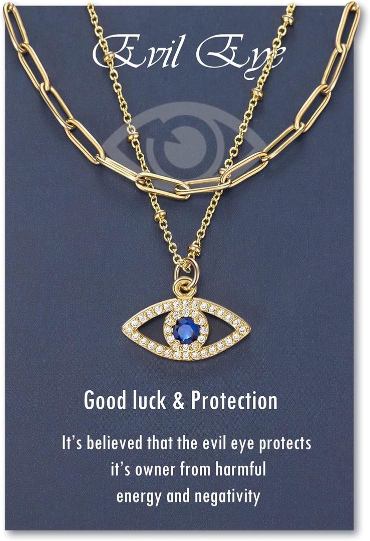 PPJew Layered Evil Eye Necklaces for Women 18K Gold Plated Dainty Chocker Necklace Delicate Jewelry Gift for Women GirlsGold/Silver