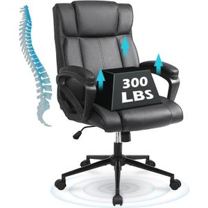 Executive Office Chair with Thicken Armrest, Ergonomic Home Office Desk Chair with Lumbar Support, Upholstered PU Leather Computer Gaming Chair for Home/Office, Black, Set of 1