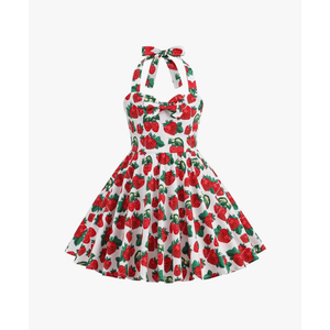 Vintage Dresses for Girls Halter Dress Sleeveless Bowknot Heart Neck 4-12 Years L