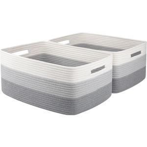 Large Storage Basket for Organizing, Woven Rope Basket for Shelves, Closet Organizer Bins for Clothes, Blanket, Toys, Baby Nursery Storage, 17.7" x 13" x 7.87", 2 Packs Gradient Grey