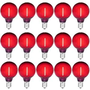 GUILEDUO 15 Pack Green G40 LED Christmas Replacement Bulbs, Clear Globe Light Bulbs for Outdoor String Lights, E12/C7 Candelabra Base, 1W LED Filament Shatterproof Plastic Night Light Bulbs, 120 Volt