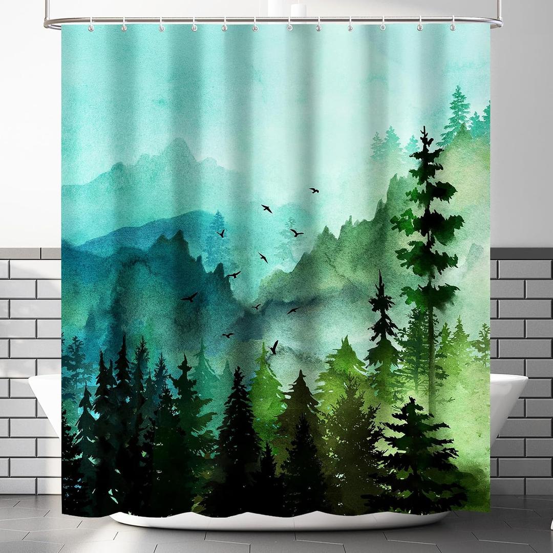 Green Misty Forest Shower Curtain, 72x84 Inch