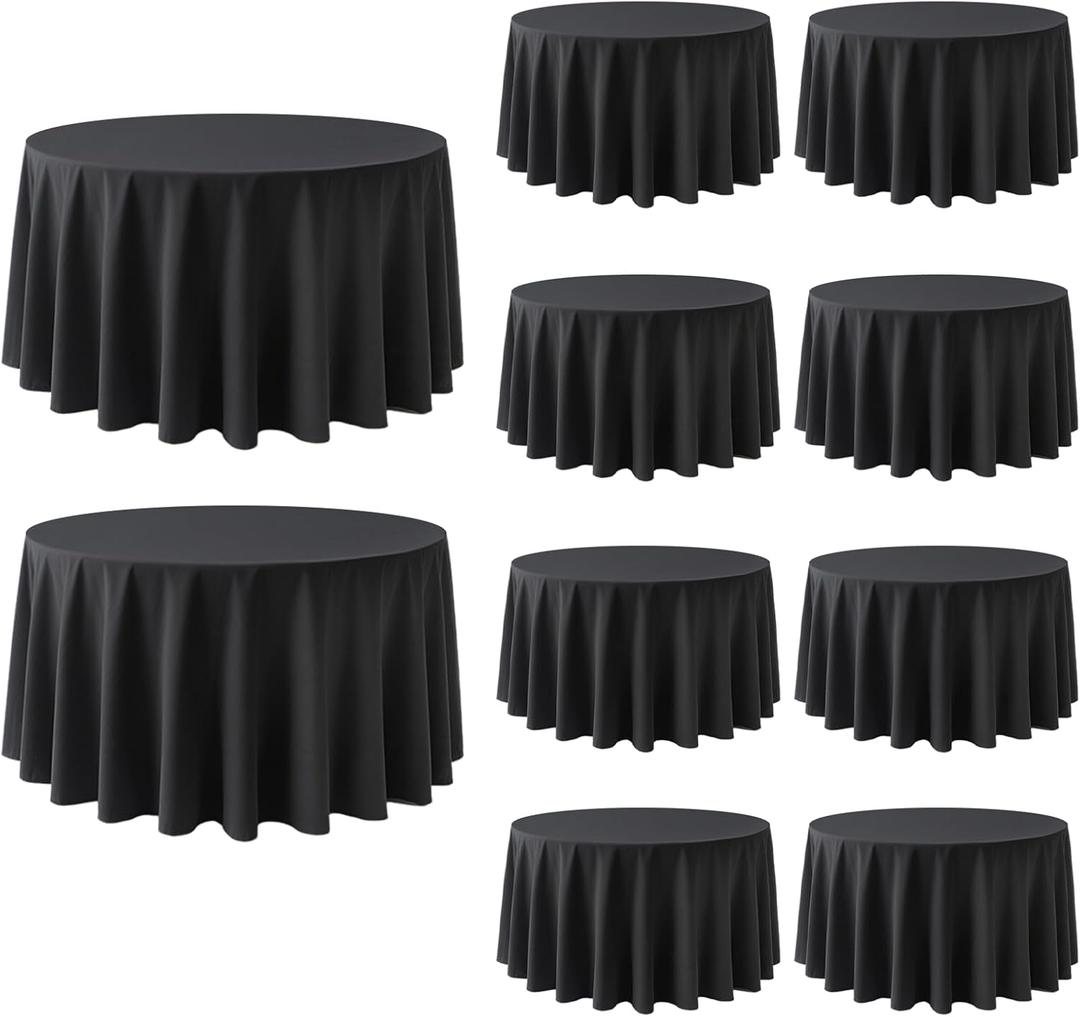10 Pack Black Round Tablecloths 120 Inch Round Table Cloth Wrinkle Resistant Black Tablecloth Washable and Reusable Polyester Fabric Table Covers for Banquet Wedding Party Dining Buffet
