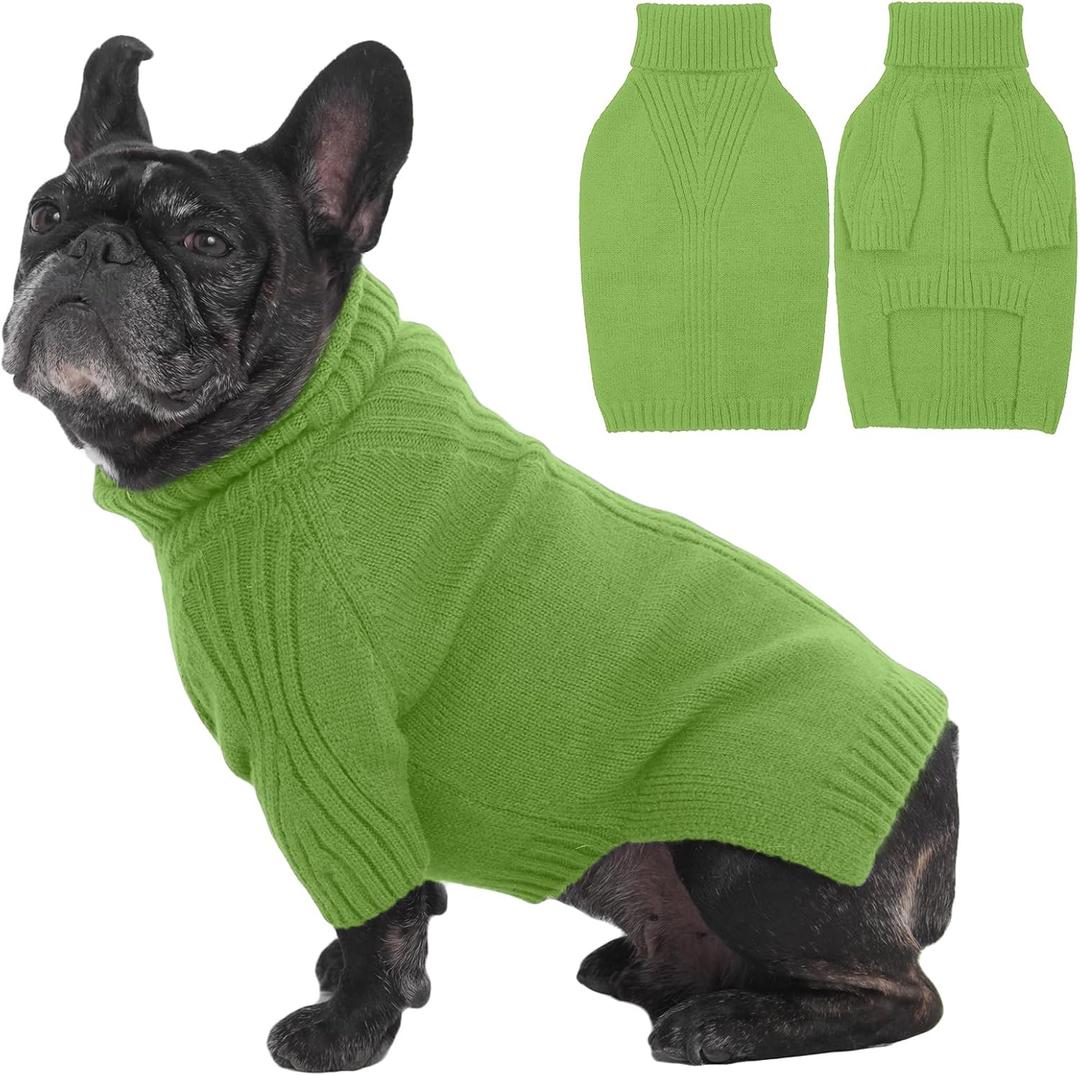 IECOii Dog Sweaters For Medium Dogs Girl Boy, Holiday Knit Doggy Sweatshirt with Sleeve,Turtleneck Thick Warm Dog Sweaters for Winter, Pullover Knitwear for French Bulldog,Boston Terrier (Grass Green, Large)