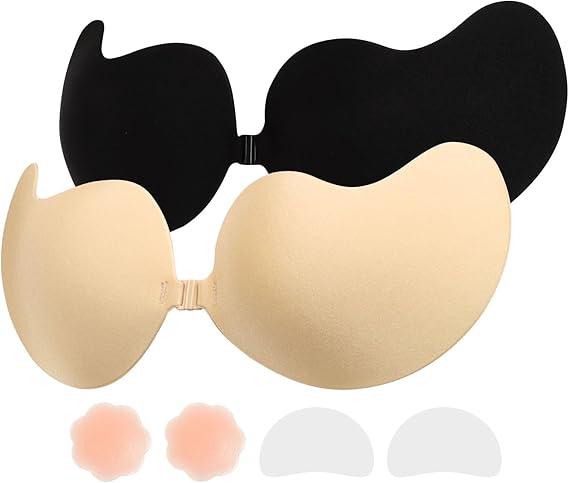 2 x SAMFLAG Sticky Bra Backless Backless Strapless Bra Push Up for Nipple Cover Suitable for Daily, Party, Weddings Dress wear(Nude,C)