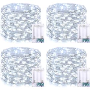 JMEXSUSS 4 Pack 50 LED White Christmas Fairy Lights Battery Operated - 16.1ft Mini Twinkle Lights Indoor Outdoor Waterproof for Dorm Garden Patio Party Wedding Birthday Holiday Decorations