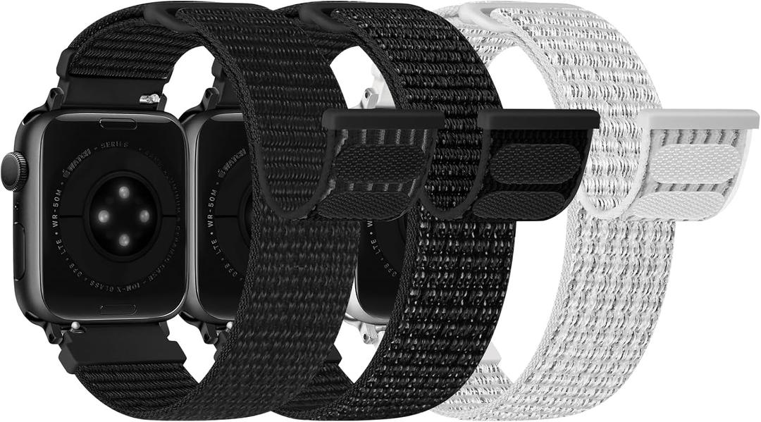 Bcuckood Nylon Sport Bands Compatible with Apple Watch Band, Women Men, Adjustable Solo Loop Bands for iWatch Size: 38mm/40mm/41mm/(42mm-Series 11 10), 3 Pack