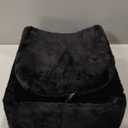 GREENSTELL Small Vanity Stool Chair with Storage and Folding Back, 13.4" x 15" x 30" Square Faux Fur Soft Ottoman, 4 Metal Legs with Anti-Slip Feet, Furry Padded Seat for Makeup, Bedroom, Black