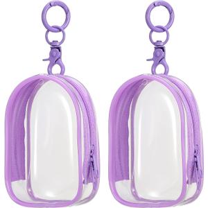 uxcell 2 Pcs 3.94x2.36 Inch Clear Figure Display Bag with Keychain, PVC Portable Small Dolls Storage Bag, Zipper Closure Carrying Display Case Pouch for Collectibles (Cabin Purple)