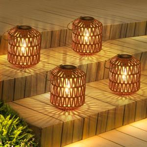 Eyassi Rattan Solar Lights, 4 Pack Solar Lanterns Outdoor Waterproof, Outdoor Lights for Yard, Hanging Lantern with Handle, Decorative Lanterns for Garden, Tabletop, Tree Lighting (Bulbs Included)