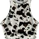 Women's Cow Print Tank Top Sleeveless Crewneck Fitted Crop Tops Summer Cowgirl Vest (XS)