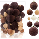 42PCS Velvet Christmas Ball Ornaments, Flocked Vintage Rustic Farmhouse Baubles in Assorted Sizes for Xmas Tree Decorations, Hanging Ornaments for Home, Party & Wedding Décor (Brown, Beige, White)