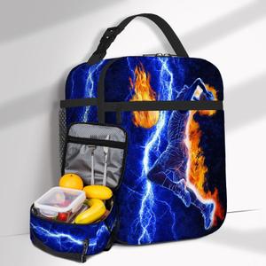 Basketball Kids Lunch Box for Boys School Sport Insulated Lunch Bag Reusable Lunchbox Blue Lighting Lightweight Thermal Cooler Tote for Picnic Travel Hiking Office Back to School Gifts (Wolf01)