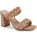 Syktkmx Womens Braided Heels Sandals Chunky Block Heel Double Strap Summer Dressy Sandal 7