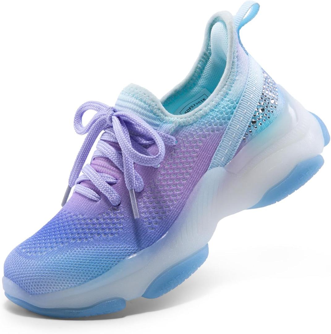 DREAM PAIRS Girls Slip-On Sneakers Kids Sparkle Pop Lightweight Jelly Sole Walking Shoes (1 Little Kid, Purple/Blue)