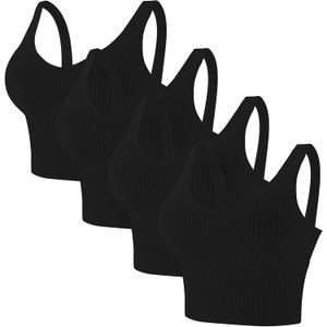 Eleplus 4 Pieces Comfy Cami Bra for Women Crop Top Yoga Bralette Longline Padded Lounge Bra Pack of 4 (Large-X-Large)