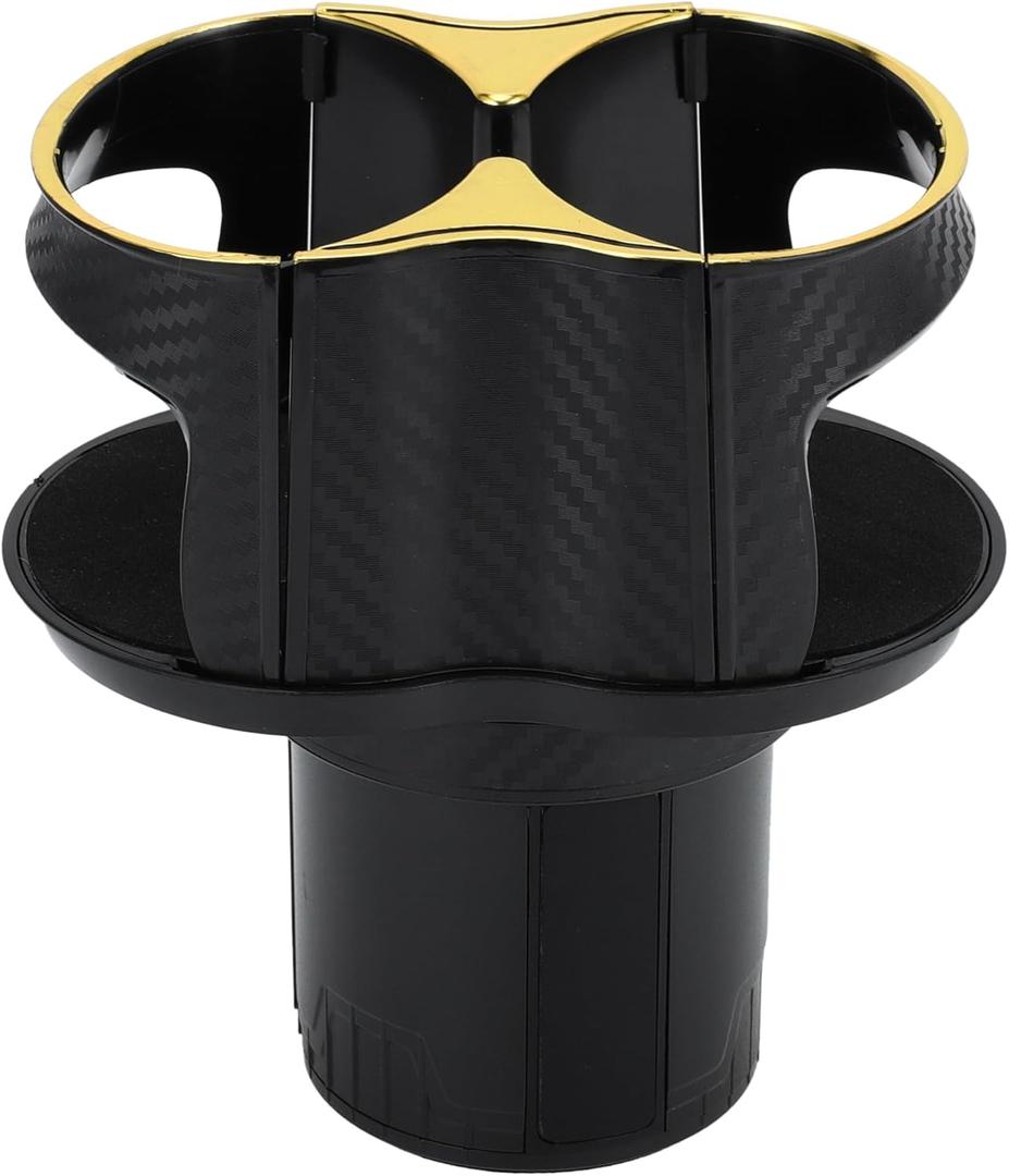 Cup Holder, 2.36" Car Center Console Armrest Add-On Cup Holder Plastic Carbon Fiber Pattern Black Gold Tone, 1 Pc