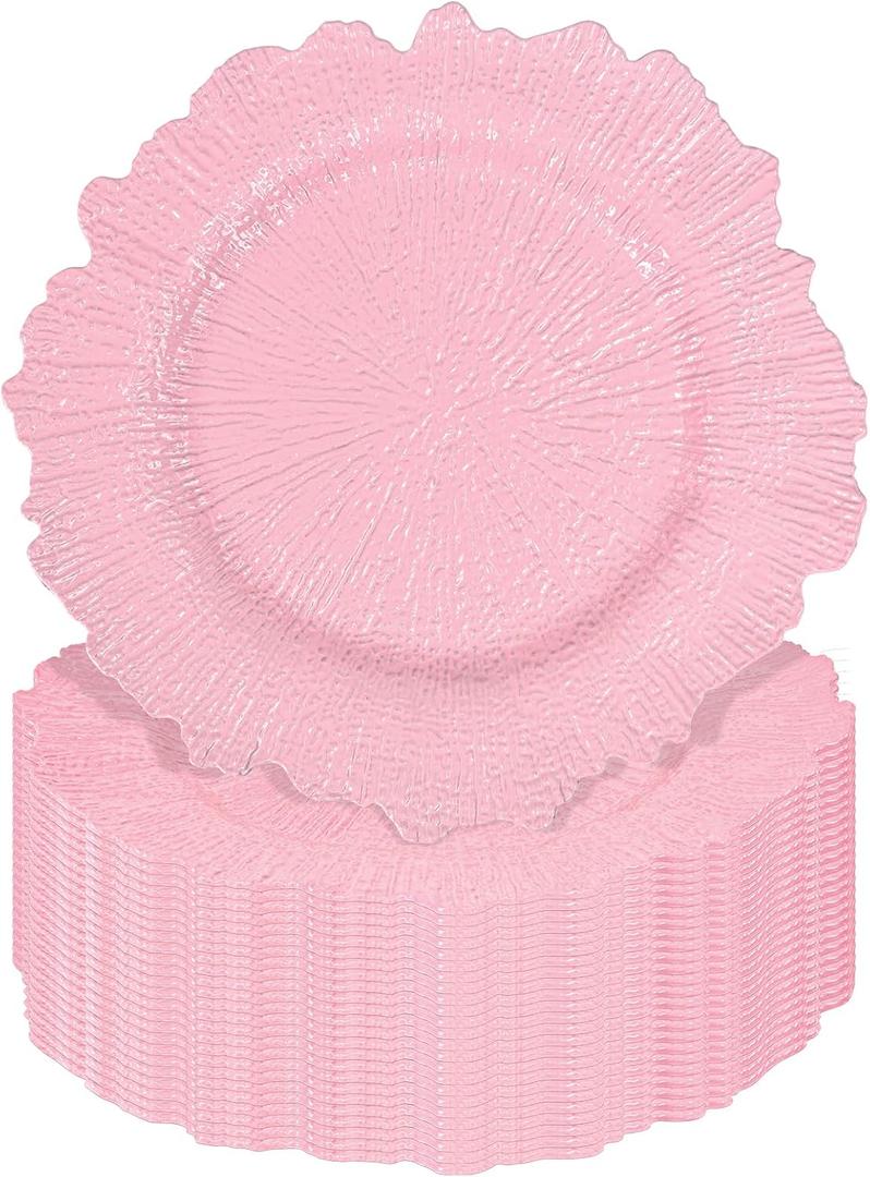 Pesonlook 24Pcs Pink Reef Charger Plates Round for Dinner,13inch, Large