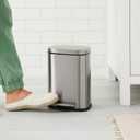 Amazon Basics MINI Trash Can, 1.32 Gallon (5L) Smudge Resistant Rectangular Bin with Soft-Close Lid, Step Foot Pedal, Removable Inner Bucket, Brushed Stainless Steel, for Bathroom, Satin Nickel Finish