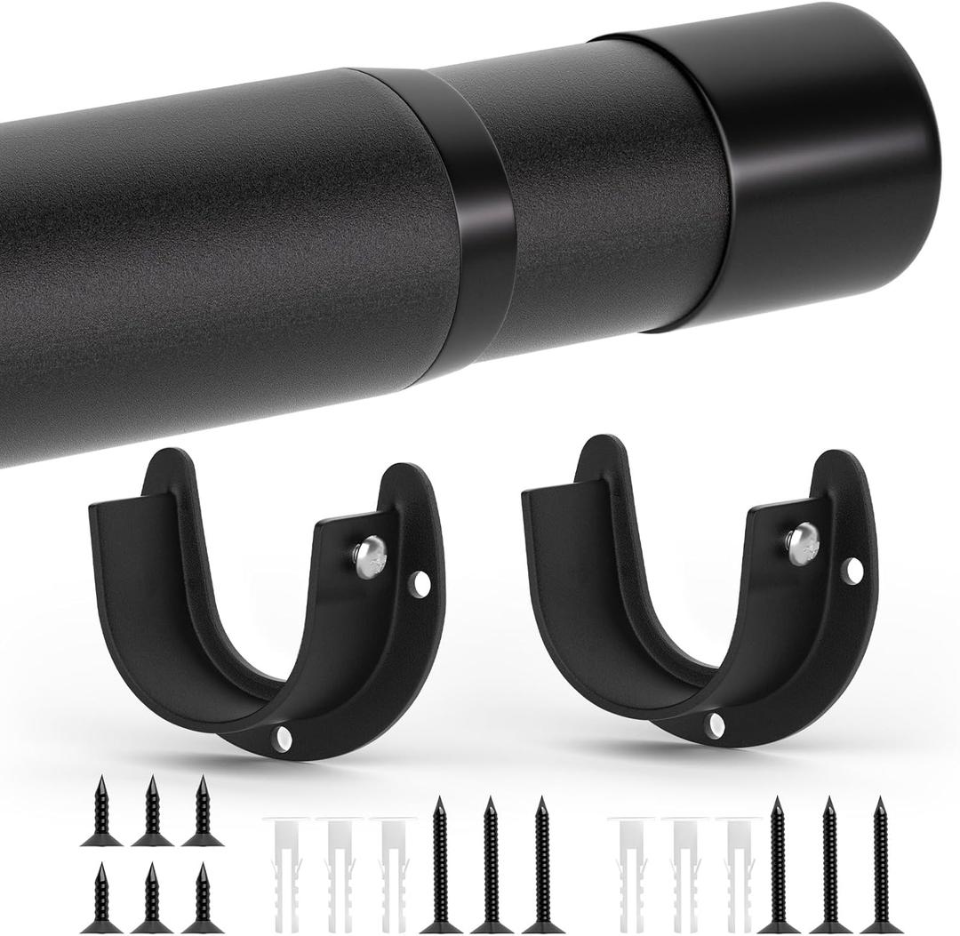 Closet Rods for Hanging Clothes, 17 to 53 Inch Closet Rod, Heavy Duty Adjustable Clothes Hanging Bar Rod Matte Black Closet Poles for Wardrobes, Closet, Bathroom, Windows,1.3 Inch Diameter