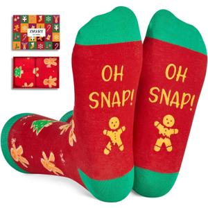 Zmart Christmas Gifts for Adults - Santa Gingerbread Socks for Teens, Xmas Light Stockings (Oh Snap Red)